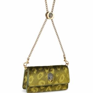 KURT GEIGER Gold-Tone Leopard Velvet Crossbody Bag - NWT- Sliding chain